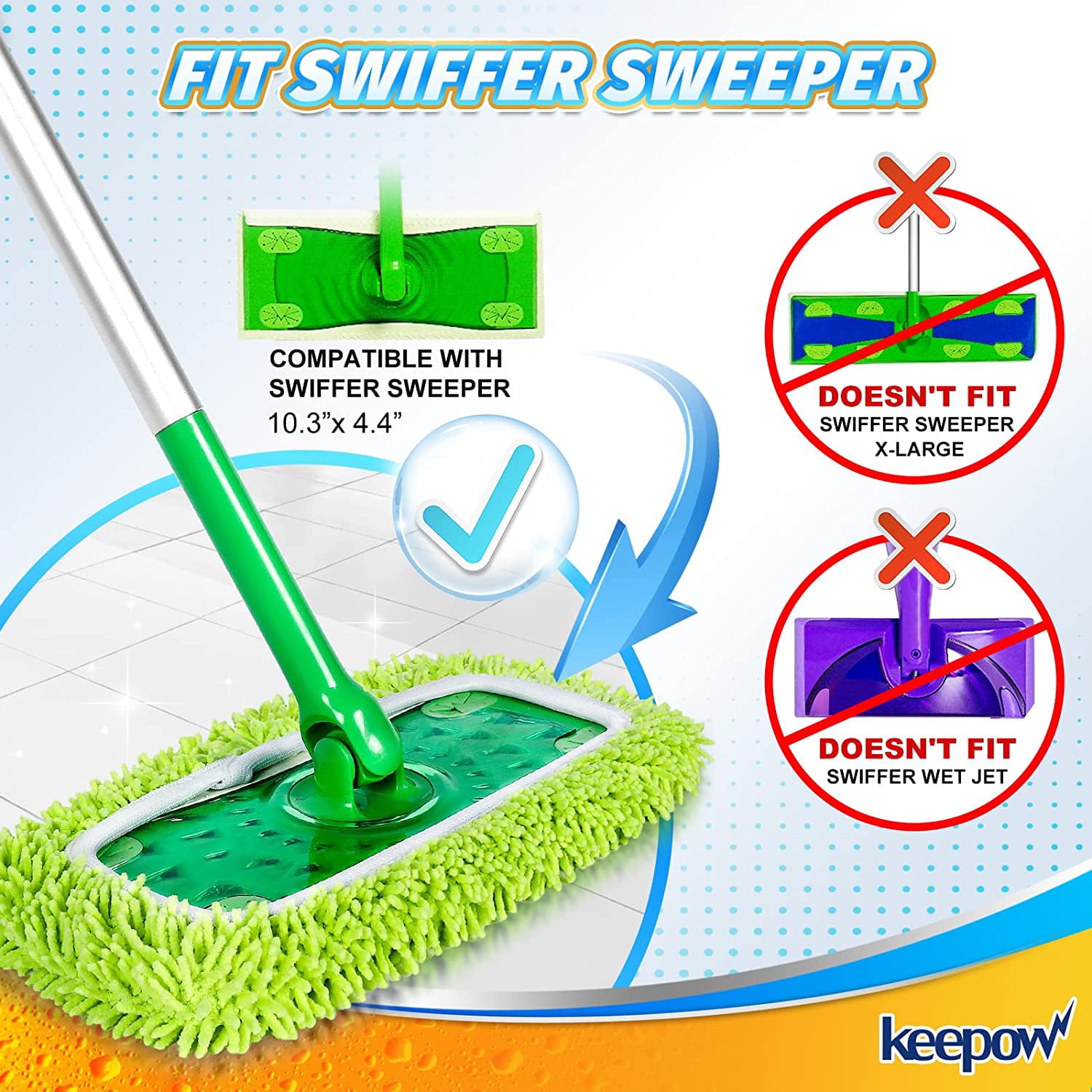 10 Lingettes Microfibres Réutilisables Lavables - Compatibles Balai Sweeper Mop 25.4 Cm - Pour Sols Et Surfaces - 10