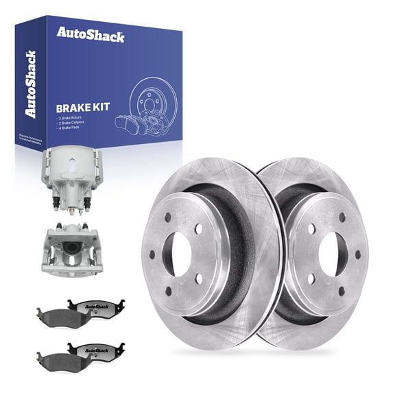 AutoShack Rear Vented Brake Rotors   Ceramic Pads   Calipers 8-PC Brake Kit Replacement for 2002-2004 Dodge Ram 1500 2004 Dodge Durango 13.87" (352.2 mm)