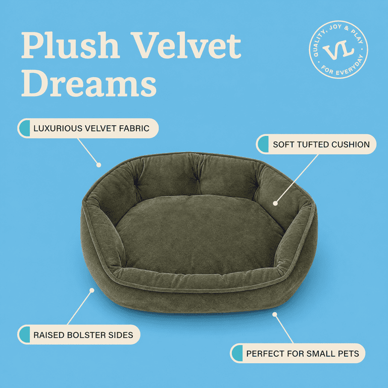 Vibrant Life Small Velvet Tufted Cuddler Pet Bed, Green photo 5