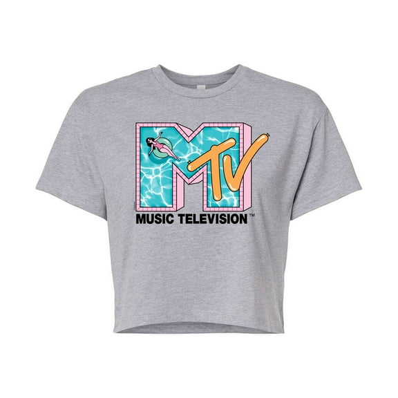 Mtv - Logo Pink Pool - Juniors Cropped Graphic T-Shirt