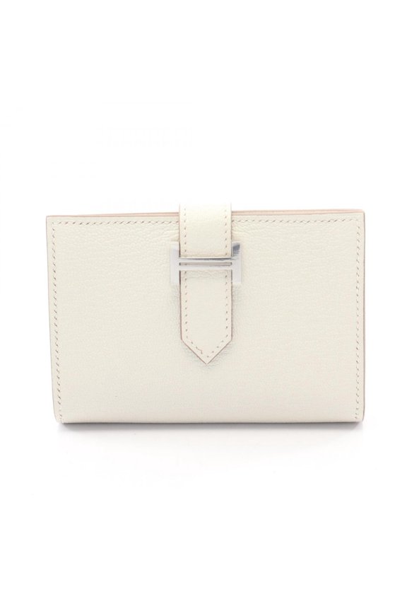 Pre-Owned Hermes Bearn business card holder/card case, leather, Chevre white.
