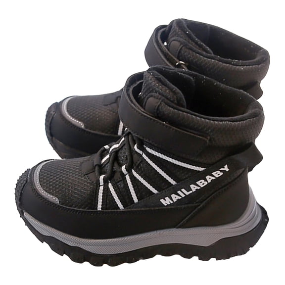 Kids Winter Hiking Snow Boots Boys Girls Hook and Loop Platform Antislip Outdoor Cold Weather Ankle Booties 13 Little Kid Black