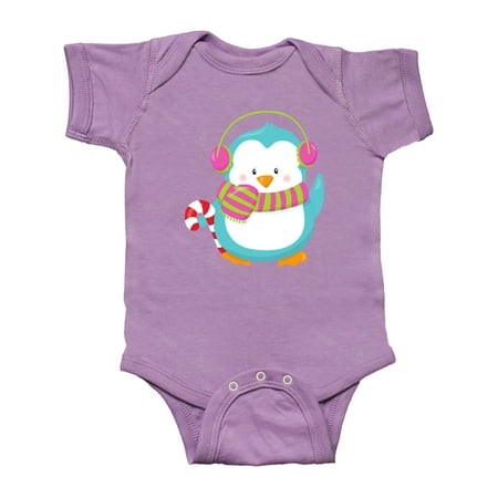 

Inktastic Cute Penguin Blue Penguin With Candy Cane Gift Baby Boy or Baby Girl Bodysuit
