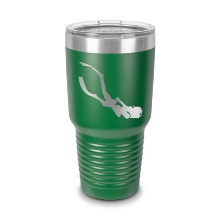 

Girl Diver Tumbler 30 oz - Laser Engraved w/ Clear Lid - Stainless Steel - Vacuum Insulated - Double Walled - Travel Mug - free diving dive diver woman female ocean - Green