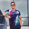 thumbnail image 4 of Balery Starry Multicolored Wolf Camisa Polo de Hombre con Estampado, de Manga Corta y Tejido Medio, Camisa Tipo Golf Polo-Medium, 4 of 6