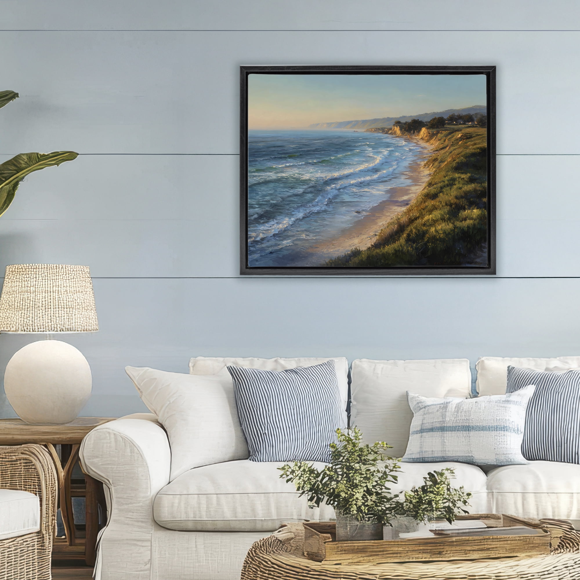 Stupell Industries Rounded Coastline View Black Framed Floater Canvas Wall Art, design by Franklyn Gregory