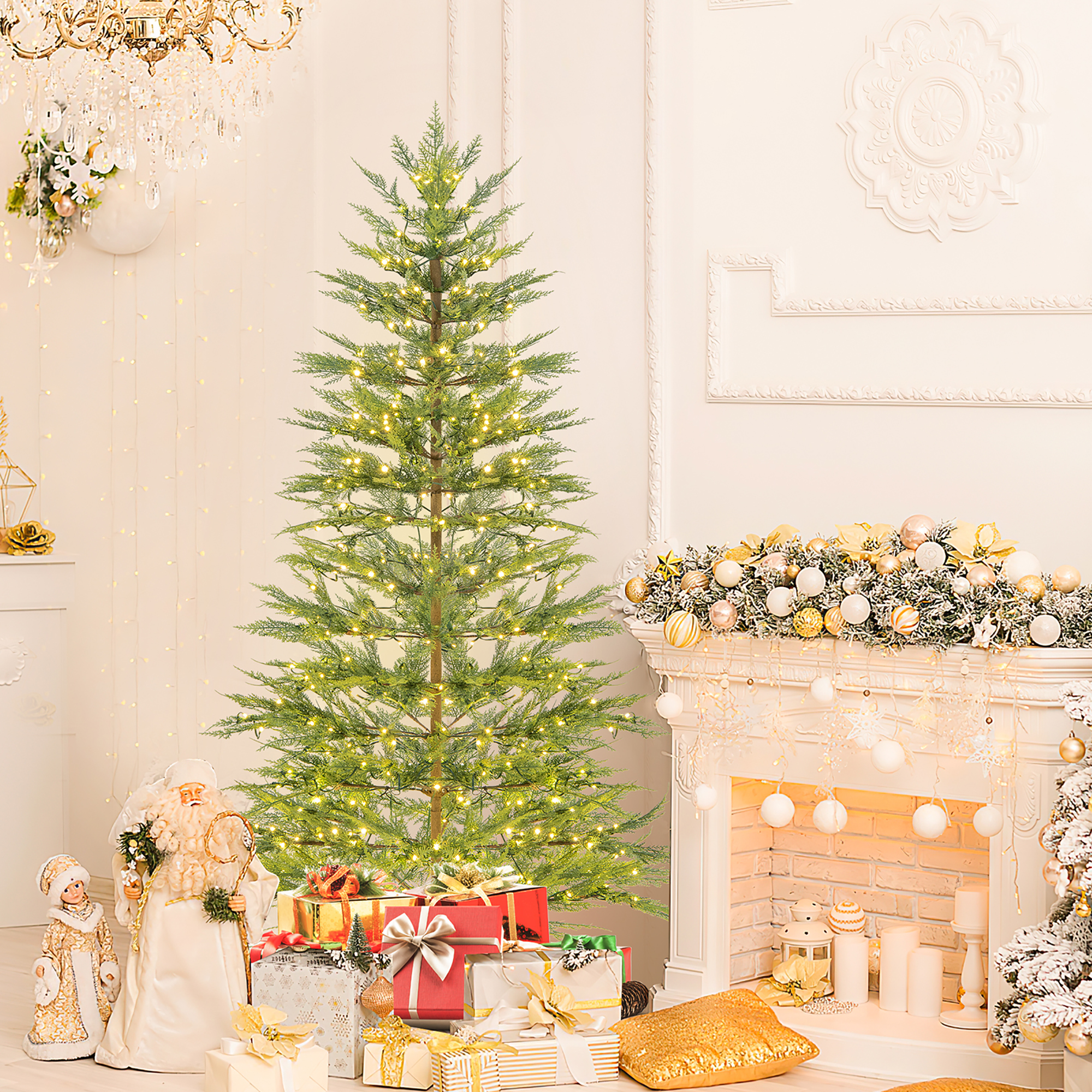 Gymax 6.5-Foot Pre-Lit Artificial Christmas Tree with Warm White Lights photo 4