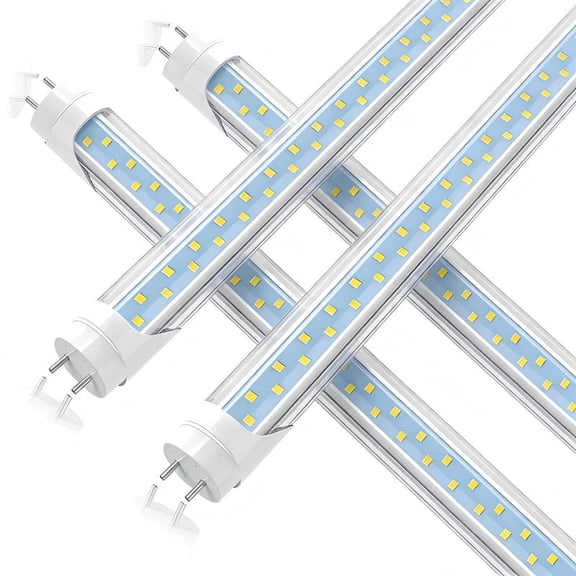 JESLED T8 4ft LED Tube Light Bulbs,Dual Row Clear 28W 5000K,Dual-end Powered, Ballast Bypass, 4-Pack