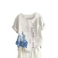 thumbnail image 2 of up to 60% off Gifts Usmixi Shirts for Women Fashion Button Down Breathable Cotton Linen Plus Size Tee Tops Summer Trendy Floral Print Short Sleeve Round Neck Ladies Blouses White s, 2 of 6