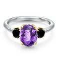 thumbnail image 3 of Gem Stone King 925 Silver and 10K Yellow Gold Purple Amethyst and Black Diamond Engagement Ring for Women | 2.04 Cttw | Oval Checkerboard 9X7MM | Gemstone February Birthstone | Size 9, 3 of 6