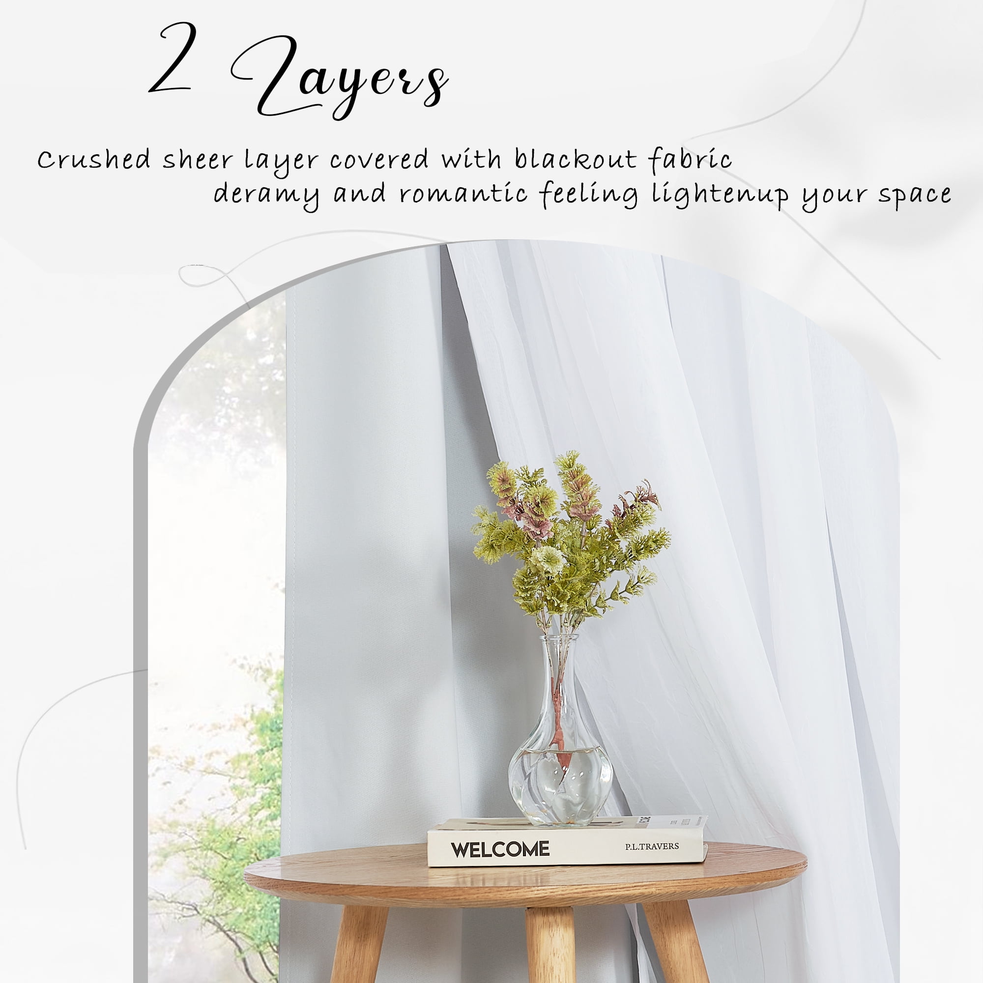 NICETOWN Blackout Double Layer White Curtains with Sheer for Bedroom Pravicy Grommet Solid Room Darkening Drapes, W52 x L84, Set of 2, Greyish White