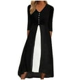 thumbnail image 2 of OKBOP Fancy Dresses for Women for Special Occasion-A-Line Fashion Casual Patchwork Button V-Neck 3/4 Sleeve Long Dress Sundress Summer Clearance, 2 of 6