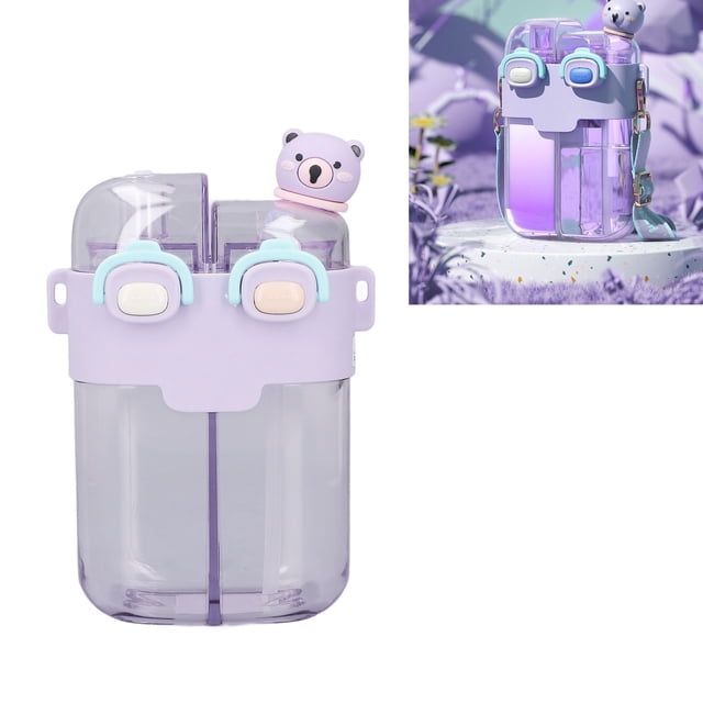 Botella de Agua Kawaii, Botellas de Agua de Oso Kawaii de 780 ml Con Pajita, Pegatina de Correa Ajustable, Linda Botella de Agua Portátil a Prueba de Fugas para Nina