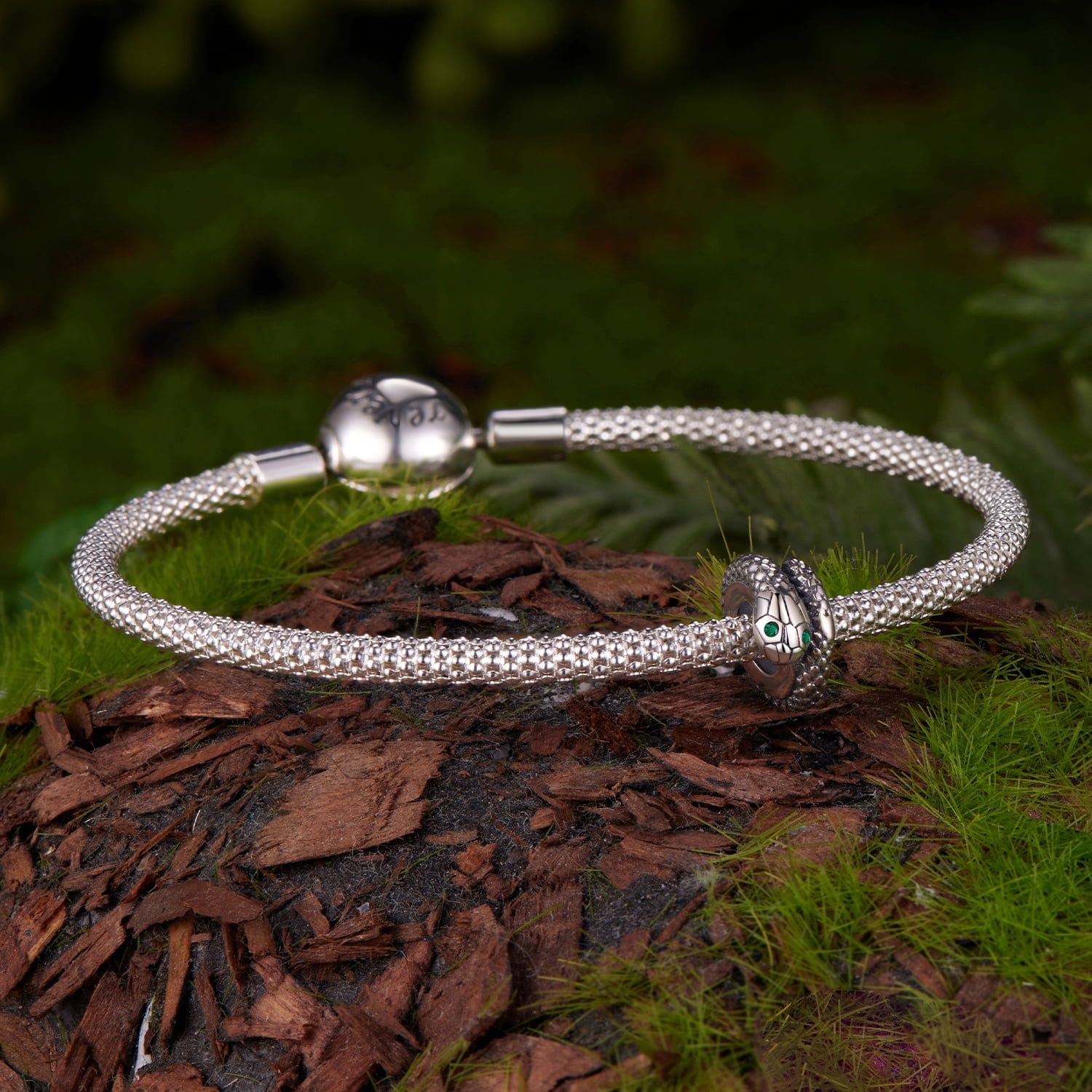 Serpent Silicone Spacer Beads Charm, 925 Sterling Silver Accessory, Compatible with 3mm-4.5mm Bracelet  ,Gift Box Packaging