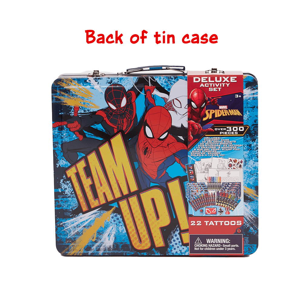 Marvel Spiderman Boys Art Kit with Carrying Tin Gel Pens Markers Stickers  300 Pc 
