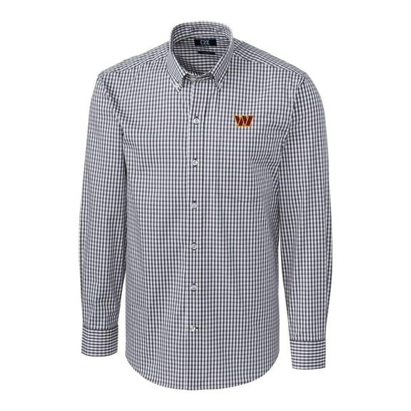 Men's Cutter & Buck Charcoal Washington Commanders Gingham Long Sleeve Button-Down Shirt