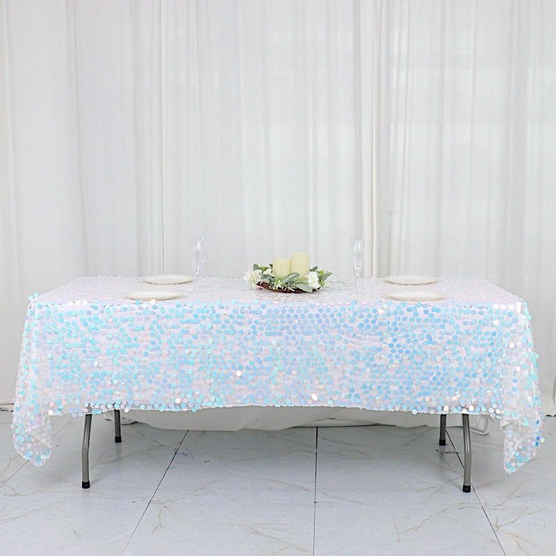 BalsaCircle 60" x 102" Iridescent Blue Big Payette Sequin Rectangular ...