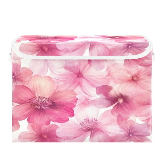 Storage Box With Lid 16.5x12.6x11.8In Foldable Stacked Household Storage Box Pink Flowers
