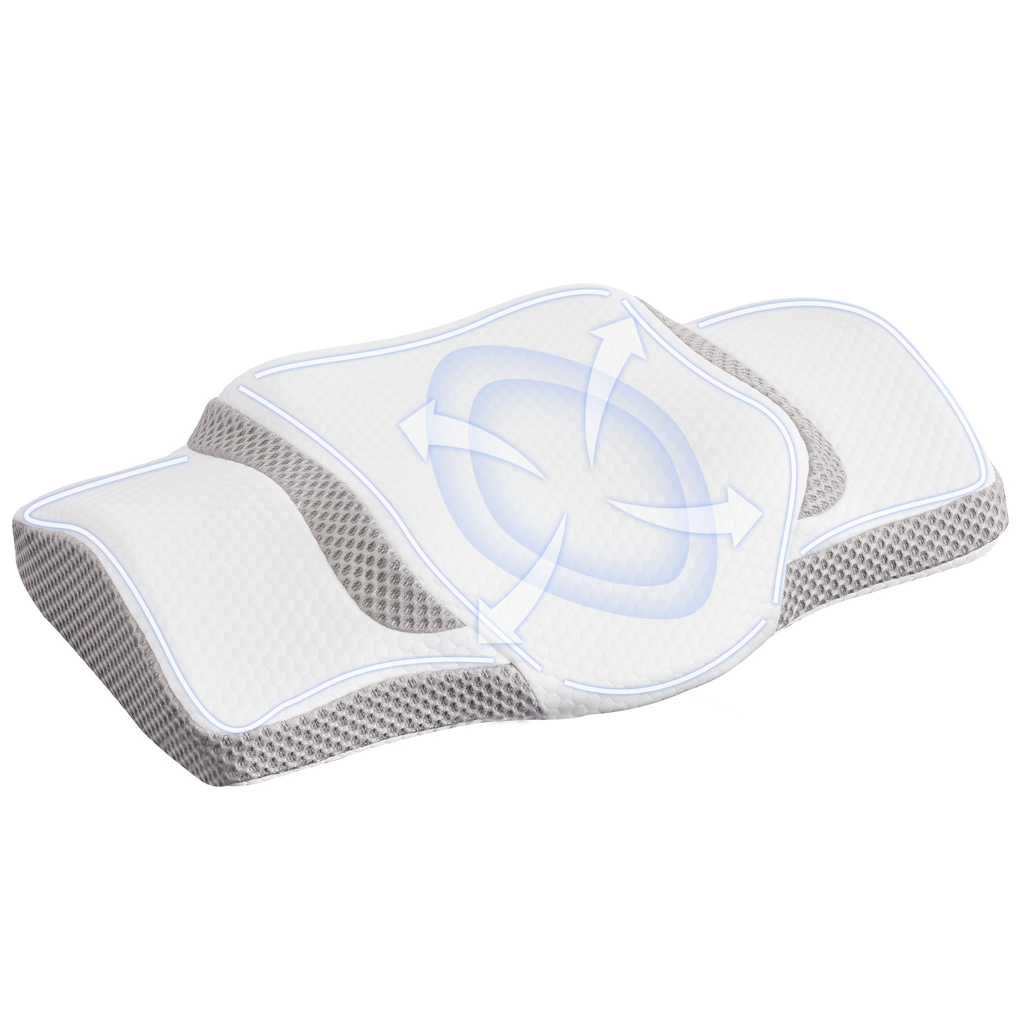 EDX King Size Square Cervical Pillows Memory Foam Double-Sided Pillow for Neck Pain Relief- Removable Cover,White and Gray