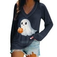 thumbnail image 2 of HongQid Womens Tops Dressy Casual Long Sleeve Shirts Fashion Sweatshirt Fall Blouse Tunic Tshirt Vneck Tee Halloween Cute Ghost Graphic Printed, 2 of 5