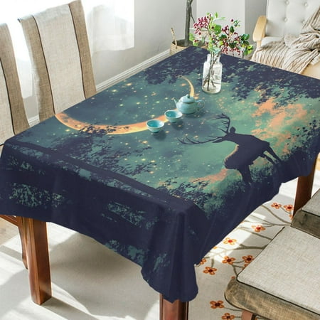 

WOBOGO Deer in The Mystic Forest Pattern Square Tablecloth 60×60in Polyester Fabric Tablecloth Washable Dust Resistant Wrinkle Resistant