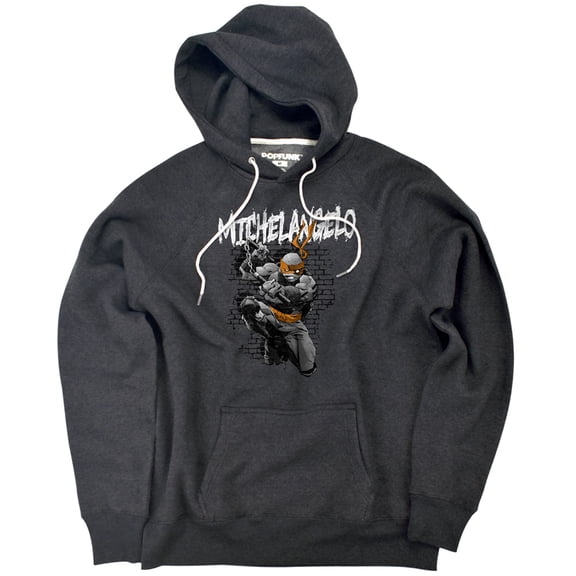 TMNT TMNT Michelangelo Unisex Adult Slim Fit Pull-Over Heather Hoodie, Charcoal, Small