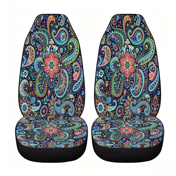 Verolix Classic Dark Teal Paisley Car Seat Covers, Front Seats Only Set of 2, Universal High Back Mesh Fabric Seat Covers for Cars, SUVs, Sedans and Vans