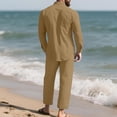 thumbnail image 5 of GrmtClth Casual Summer 2 Piece Matching Sets For Men Linen Blend Long Sleeve Button Shirt Adjustable Drawstring Straight Pants Solid Tone Seaside Daily Vacation Suit Khaki 3XL, 5 of 7