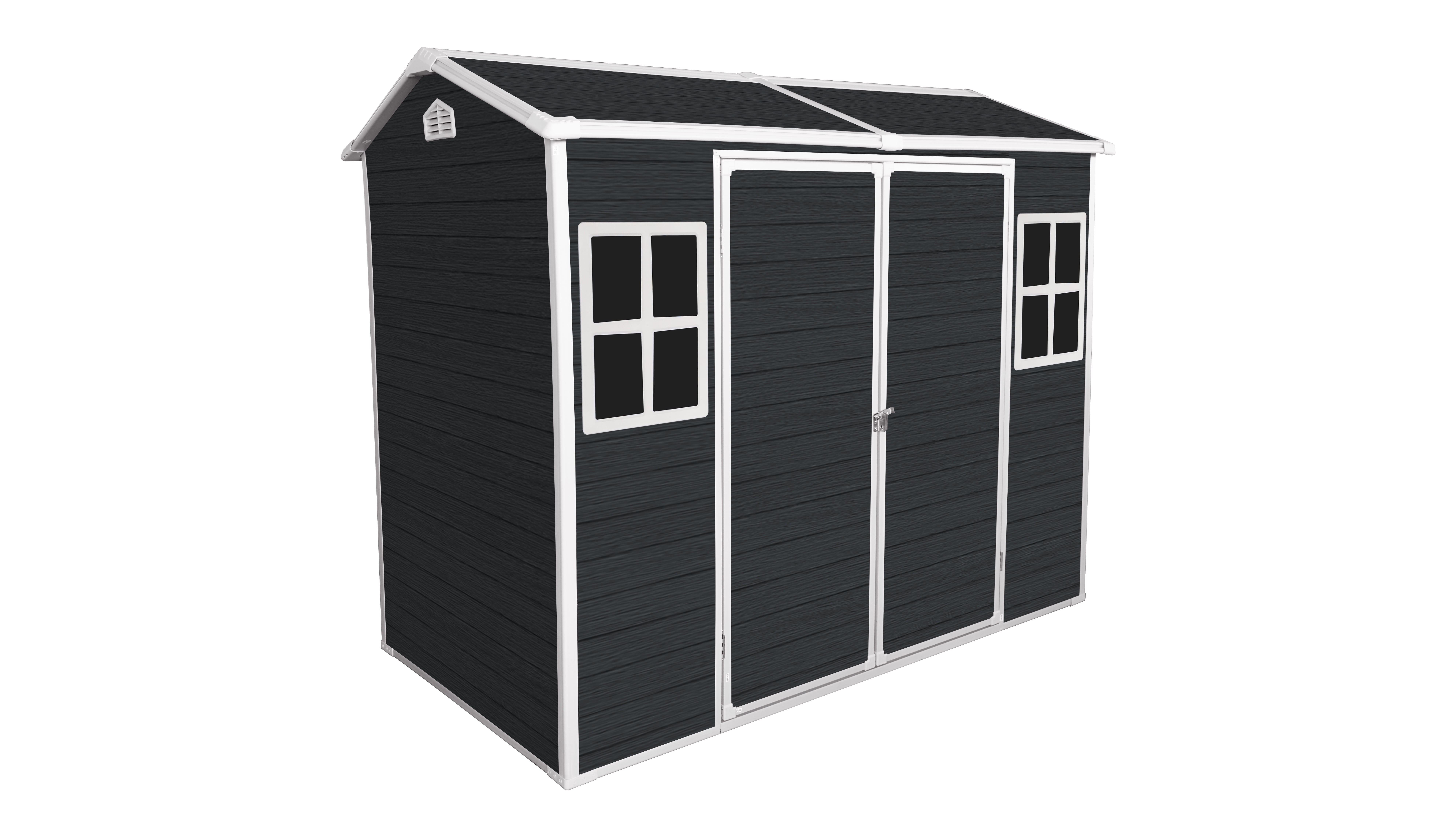 8x4 ft Outdoor Resin Storage Shed with Floor, Waterproof Plastic Patio Outdoor Storage Shed with Lockable Door for Garden Tools, Bicycles, Trash Cans, Backyard, Patio, Lawn (Black)