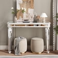 thumbnail image 4 of Atumcto 48" Modern Vintage Mirrored Console Table with Wood Grain & Carved Edge, Decorative Entryway Accent Sofa Table for Home Living Room & Hallway, 4 of 10