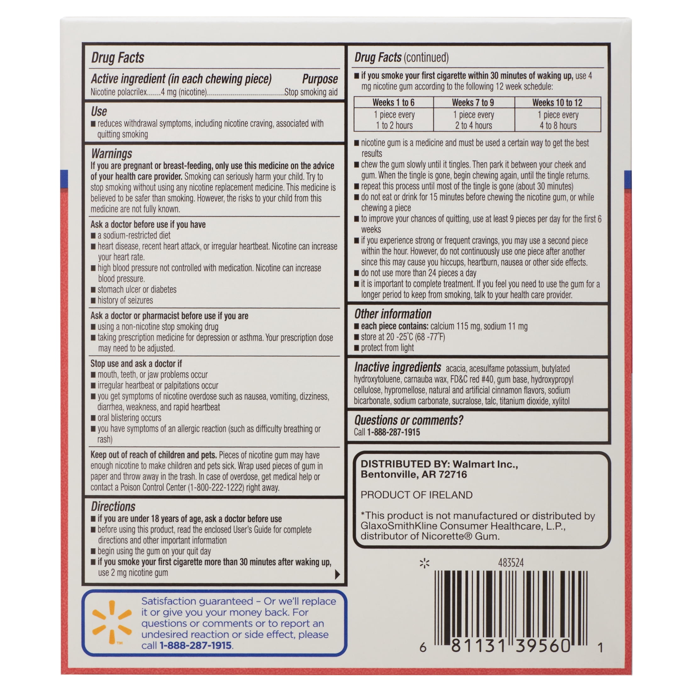 Equate Coated Nicotine Gum, 4 mg, Coated Cinnamon Flavor, 160 Count
