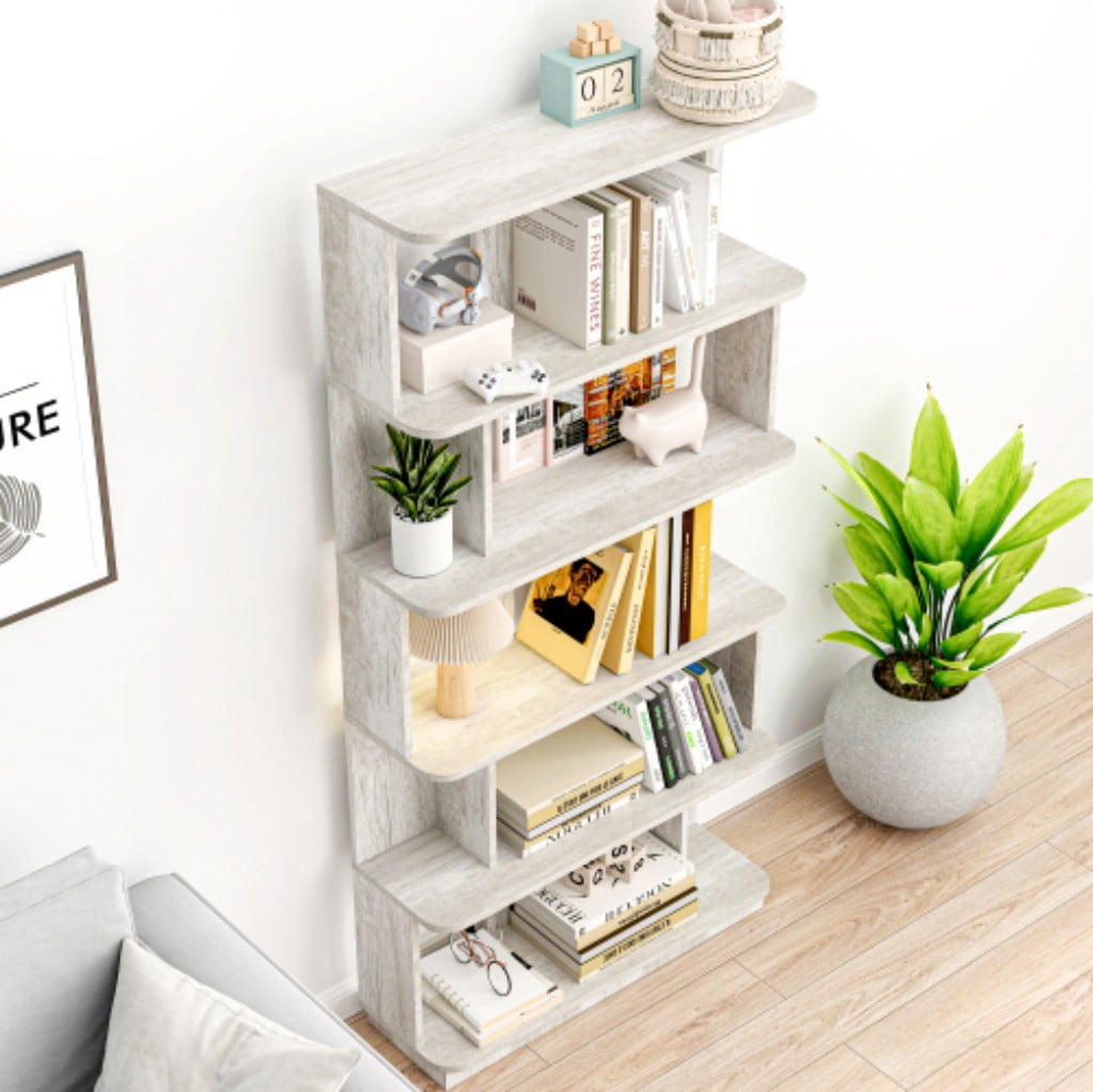 5-Tier Bookshelf, 31.5" Wide Modern Open Bookcase with 30" Shelf Clearance, Free Combination Storage Shelves, MDF Display Rack for Living Room, Bedroom & Home Office, Light Gray