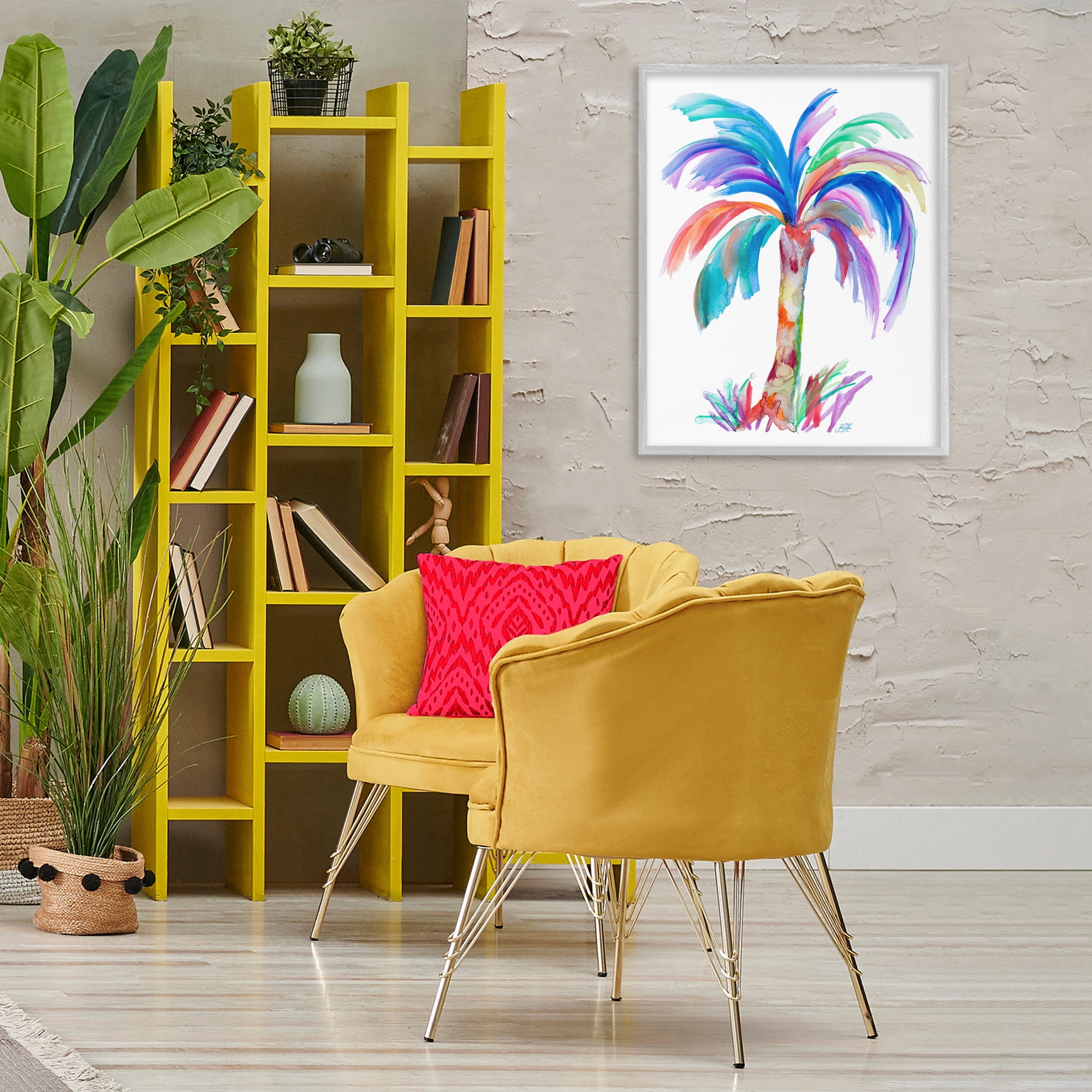 Stupell Industries Bold Palm Tree Botanical & Floral Painting Gray Framed Art Print Wall Art, 24 x 30