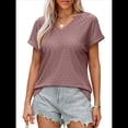 thumbnail image 2 of Camisetas Básicas de Verano de Corta con Cuello en V para Mujer, Elegantes, Informales, Holgadas, con Ojales, Conjuntos Bonitos y Fluidos Rosa Oscuro L, 2 of 7