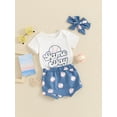 thumbnail image 5 of Baby Boy Girl Summer Outfit, Letter Embroidery Short Sleeve Romper Baseball Print Shorts Headband Toddler 3 Piece Set, 5 of 10