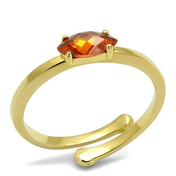 Women Flash Gold Brass Ring with AAA Grade CZ in Orange - Size 8