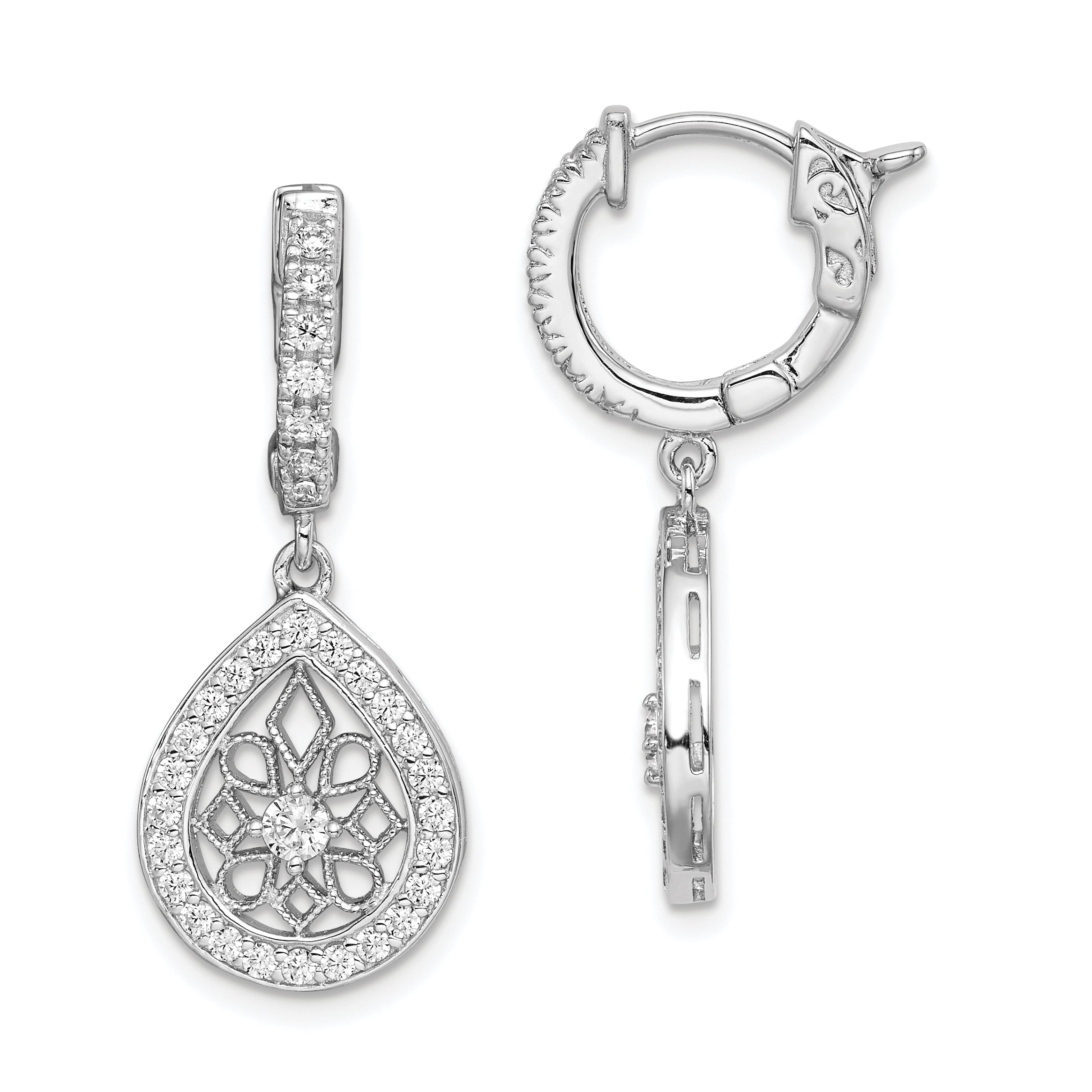 925 Sterling Silver Hoop Drop Earrings With Cubic Zirconia Valentines gift