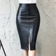 thumbnail image 2 of Gibobby faldas deportivas para mujer Falda de cintura hasta la rodilla para mujer, falda de cuero hasta la oficina, falda alta ajustada dividida(Negro, L), 2 of 5
