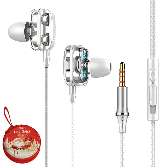 GJX 3.5mm Headphones,In-Ear Wired Earphones with Mic,Dual Driver Wired Earbuds,Bass Enhanced Headphones with Microphone,White