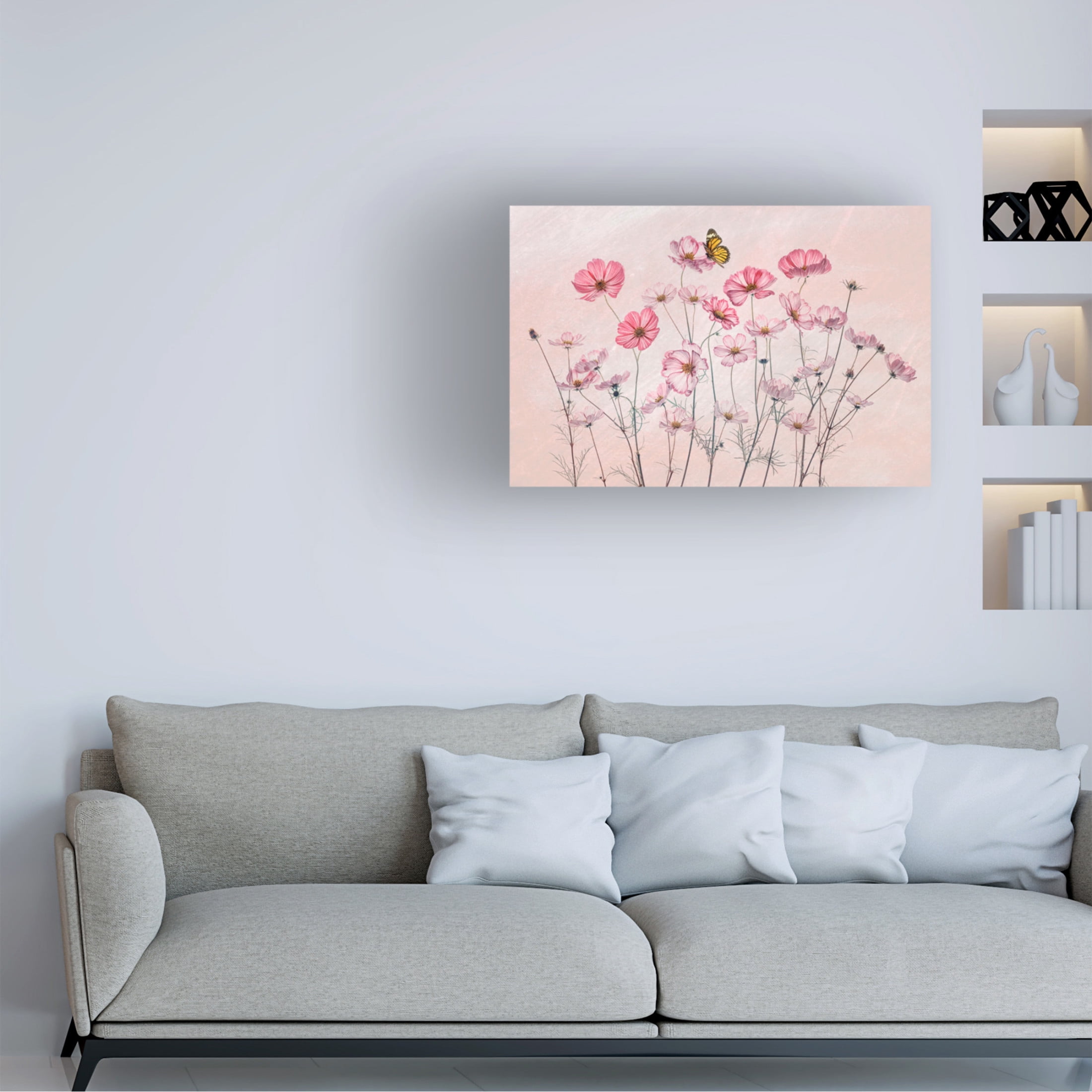 Canvas Wall Art - Lydia Jacobs 'Cosmos And Butterfly' Wall Art for Living Room, Bedroom, or Office Décor by Trademark Fine Art - 24 x 16 Inches