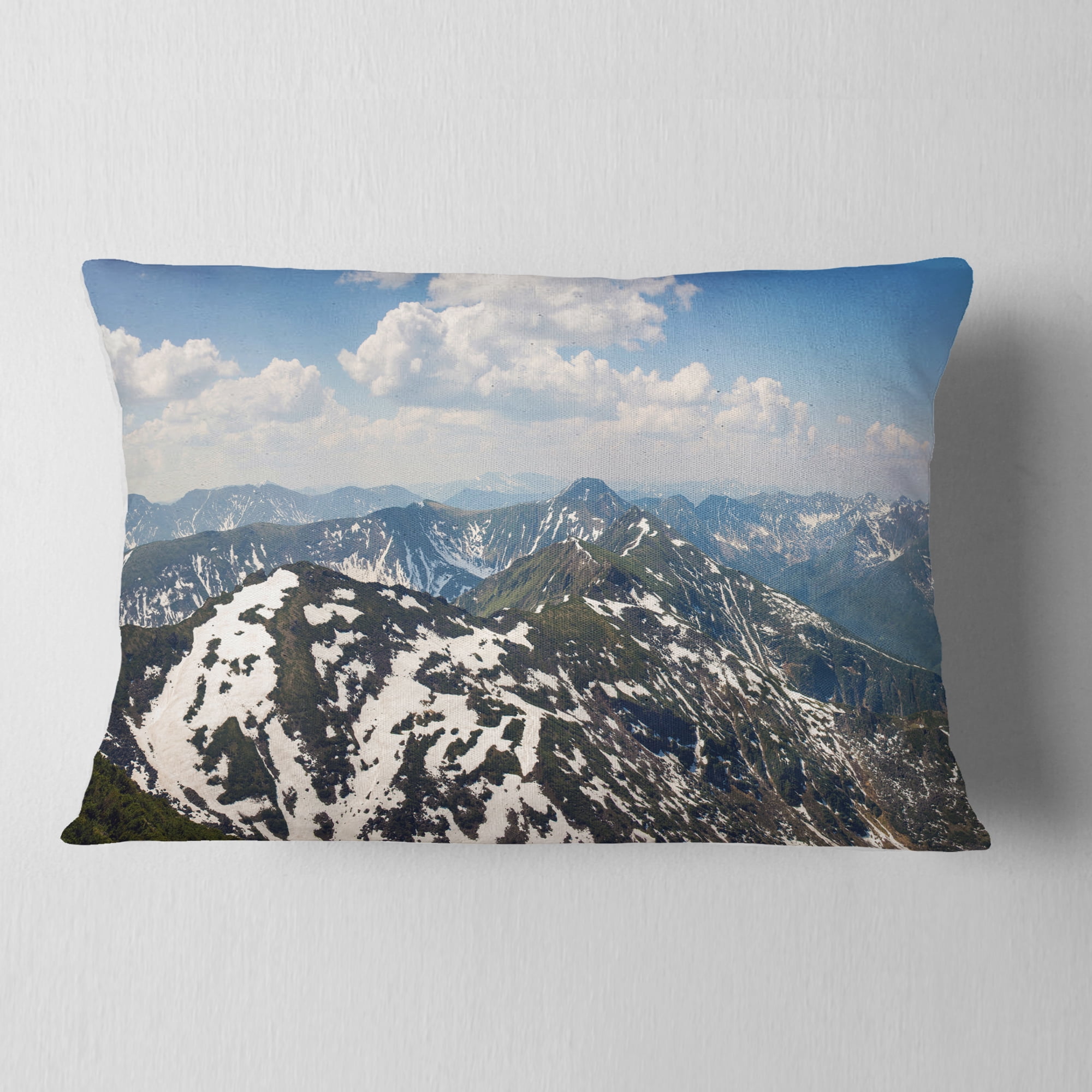 Designart Green Mountains in Spring Panorama - Landscape Printed Throw Pillow - 12x20