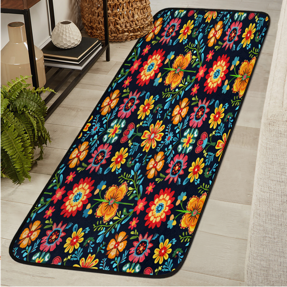 CURLYOOT Boho Flower Runner Rug 2'x6' Washable Kitchen Runner Rug Indoor Non Slip Laundry Rugs Bohemian Floral Mexican Floor Carpet for Hallway Kitchen Entryway Bedroom Living Room