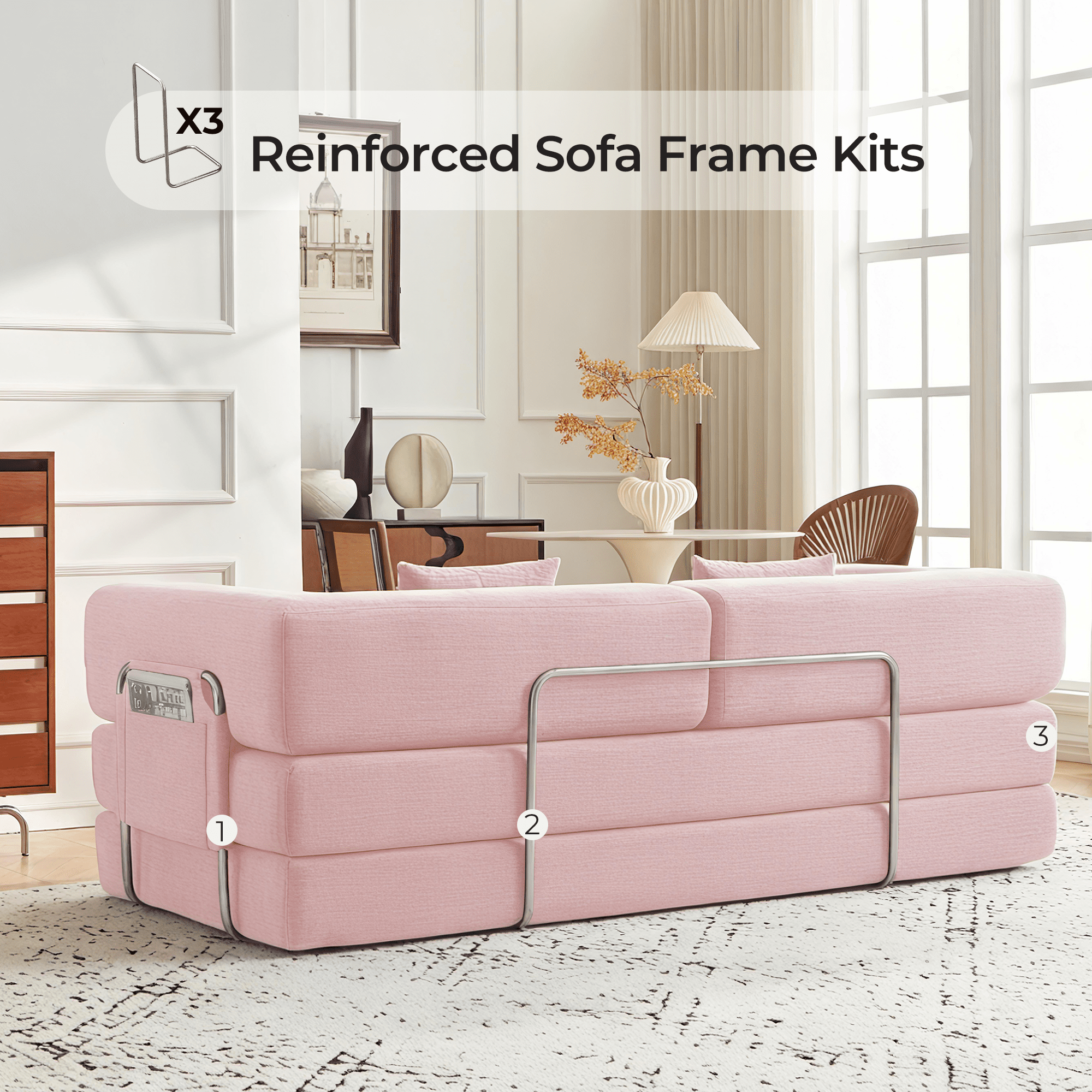 79" Convertible Sofa Bed ,CARZZI LIFE Compressed Floor Boneless Couch Modular Corduroy Sleeper Sofa, Folding Mattress Couch for Small Spaces - No Assembly Needed in Pink with Storge