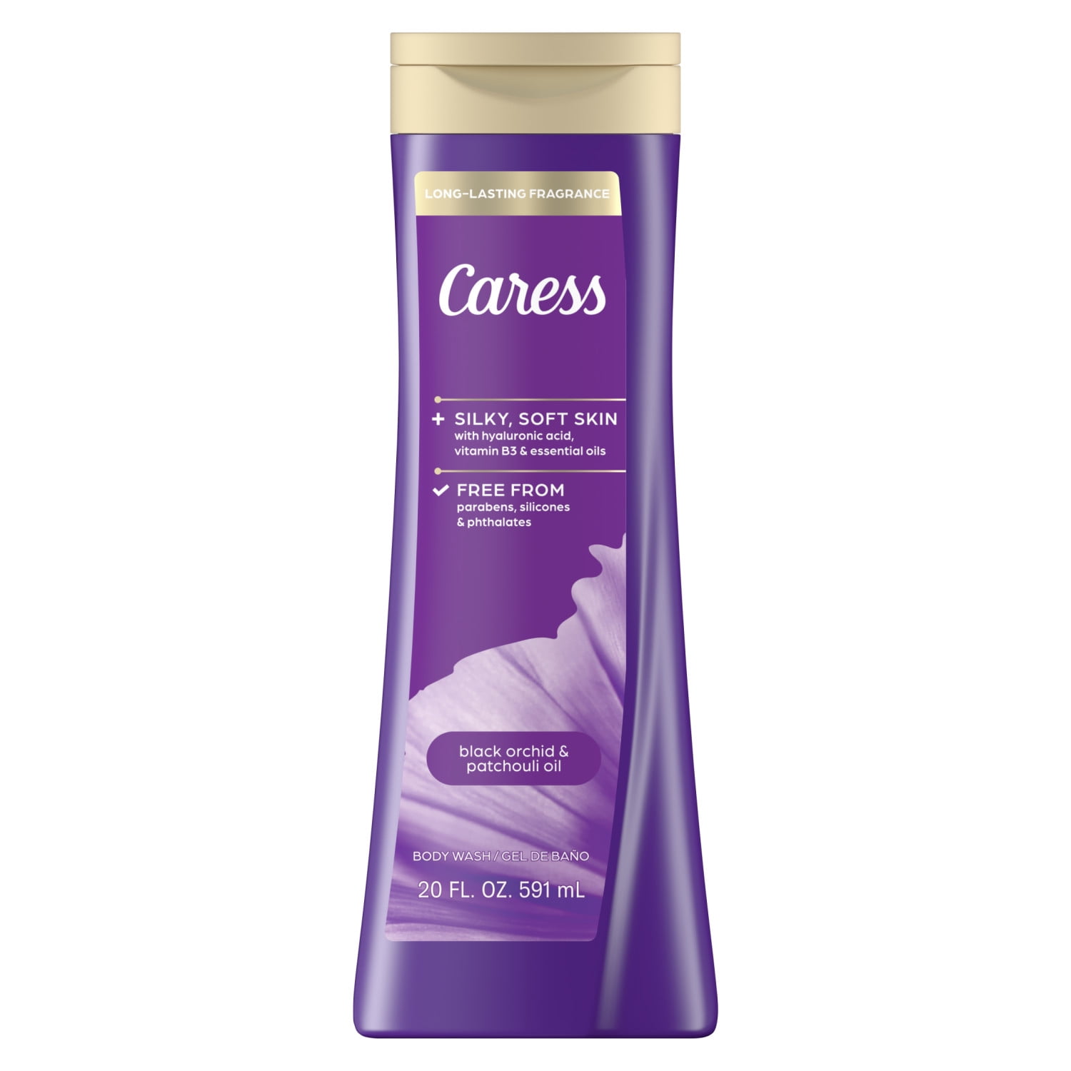 Caress Black Orchid & Patchouli Oil Body Wash, Moisturizing Body Wash with Hyaluronic Acid & Vitamin B3, 20 oz