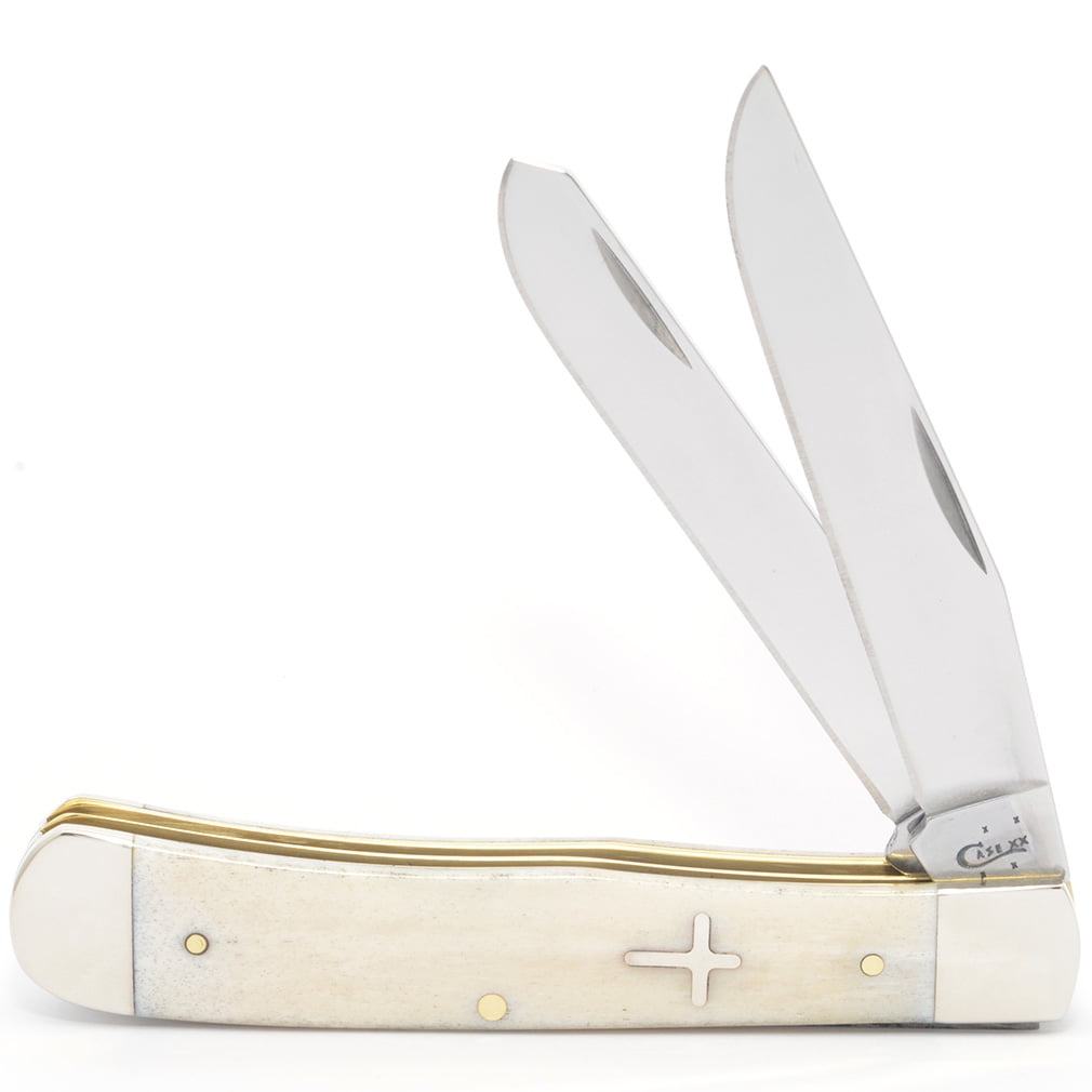 WR Case XX Pocket Knife 6721 NATURAL BONE CROSS SHIELD TRAPPER(6254 SS)