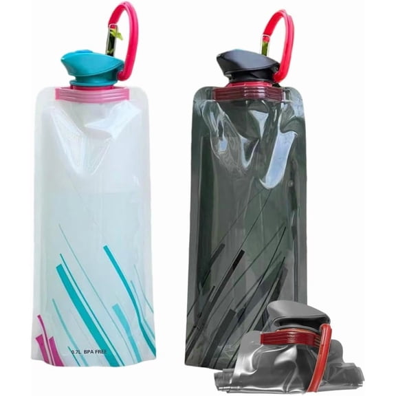 Collapsible Water Bottles,Compact Bottle Folds Flat with Carabiner, Flat Water Bottles for Outdoor Sports Camping Traveling Biking,2 Pieces