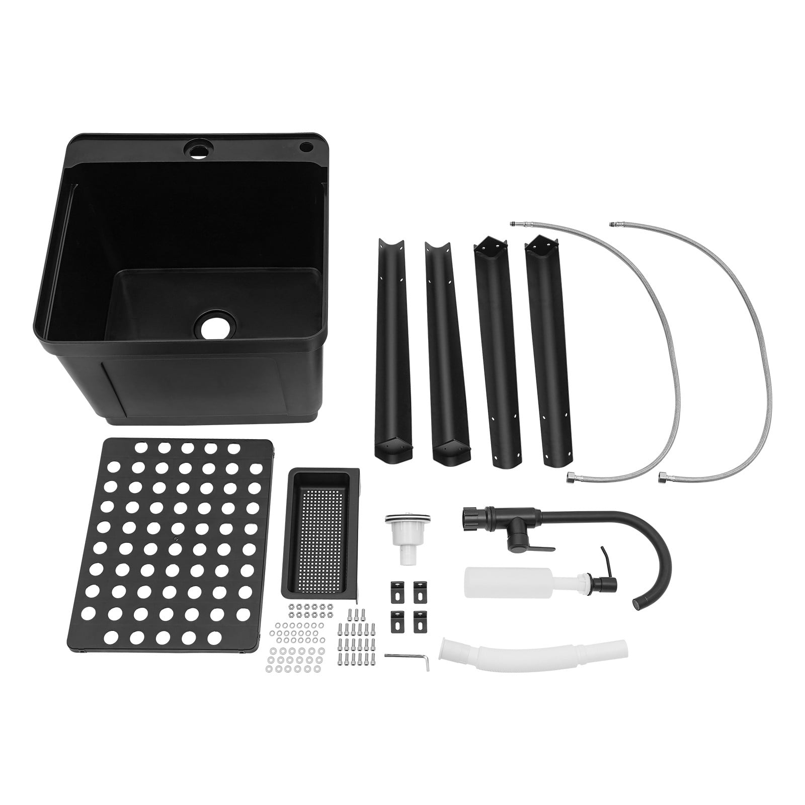 Miumaeov White/Black Laundry Sink Square Utility Sink Freestanding Washing Sink Laundry Tub with Faucet