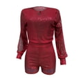 thumbnail image 4 of Miluxas Sequin Rompers for Women Clearance Long Sleeve Jumpsuits Playsuits Sparkle Metallic Party Romper Wine 10(XL), 4 of 5