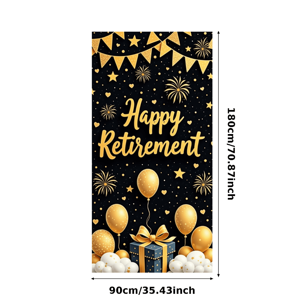 Extra Large Happy Retirement Banner - 75x37 Inch Fabric Door Cover With Rope, For Party Decorations