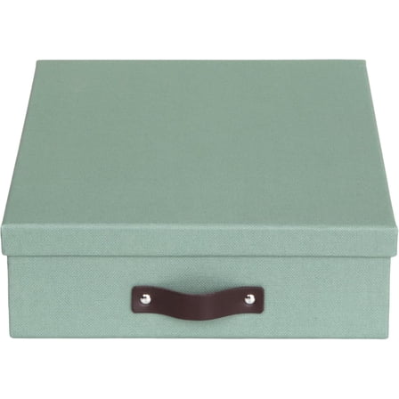 OPVM-Bigso Oskar Canvas Fiberboard Document Letter Box for Important Paperwork A4 or Letter Size - Durable Keepsake Box with Lid and Leather Handle - 3.3in x 10.2in x 13.8in - Soft Teal
